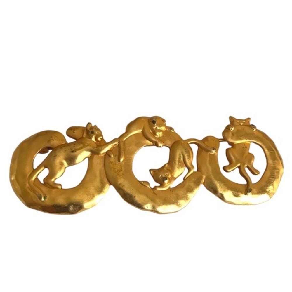 Vintage JJ Jonette Goldtone Playing Kittens Cats Brooch